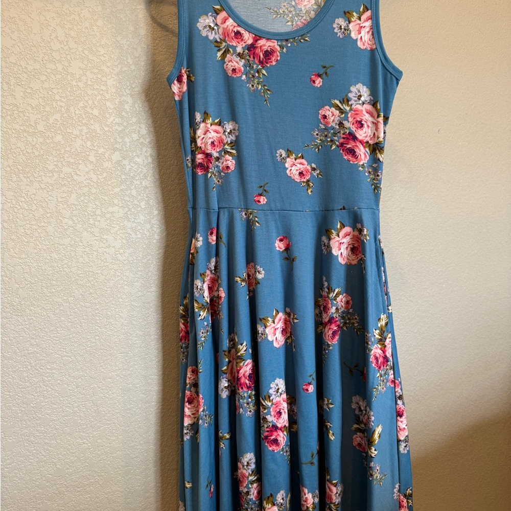 Floral Sleeveless Blue Dress
